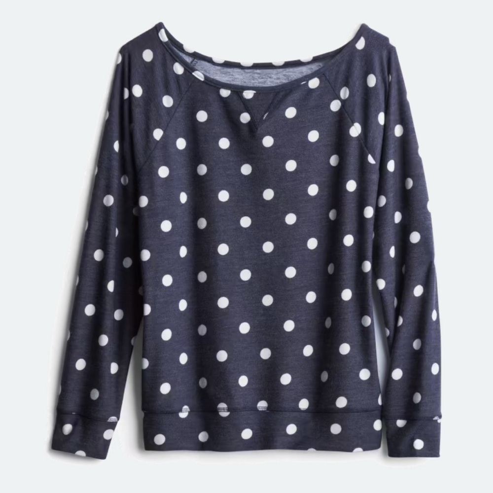 Navy Polka Dot Long Sleeve Crewneck Raglan Knit Top